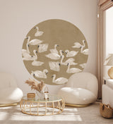 Autocollant mural rond - Dancing Swan