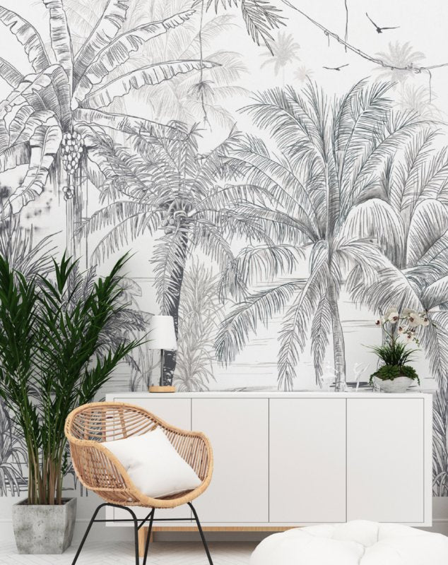 Jungle Wallpaper - RAINFOREST - black/white