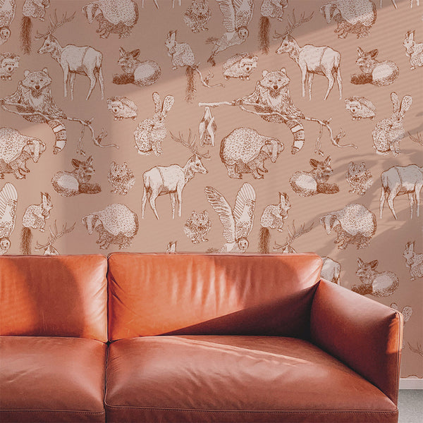 FOREST FRIENDS NUDE BURNT ORANGE: WALLPAPER AND PAINT COMBINATIONS