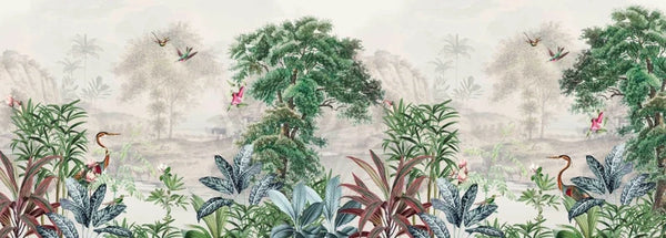 Tapeta Scenic Landscape Off White szerokość 762 cm x wysokość 300 cm - wygląd tekstylny - druga szansa