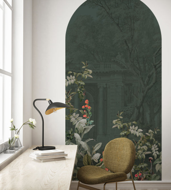 Peel and stick Arch Wallpaper Decal - Avian Oasis Dark