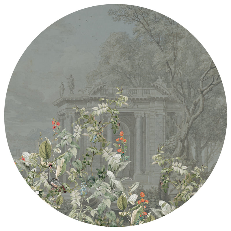 Sticker mural rond - Avian Oasis indigo