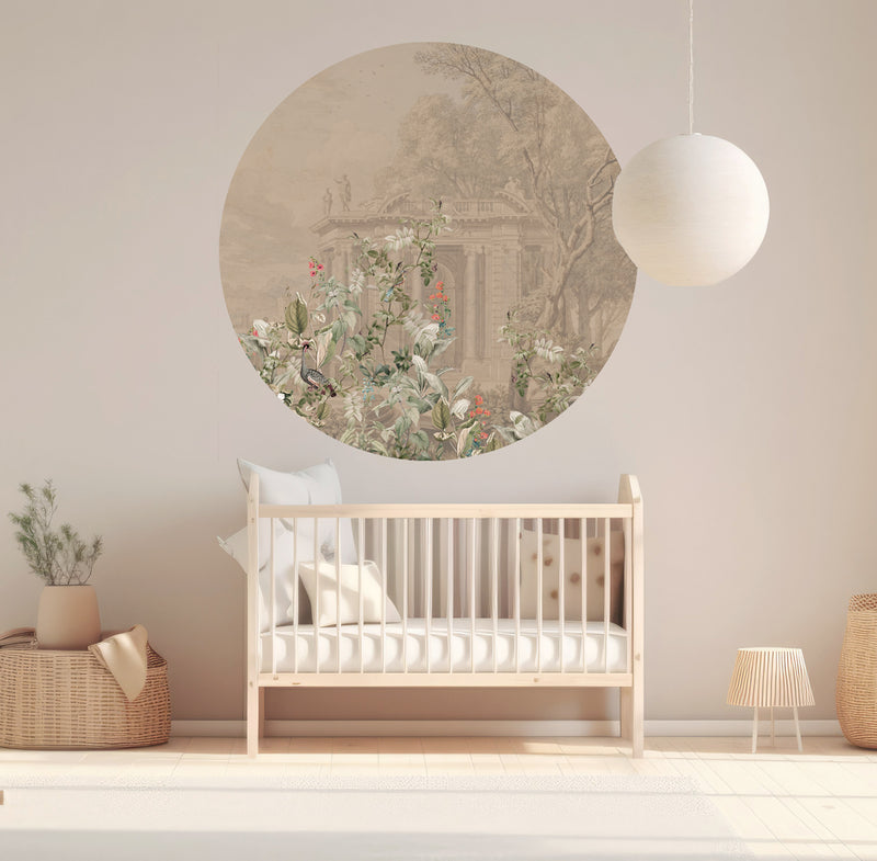 Sticker mural rond - Avian Oasis rose