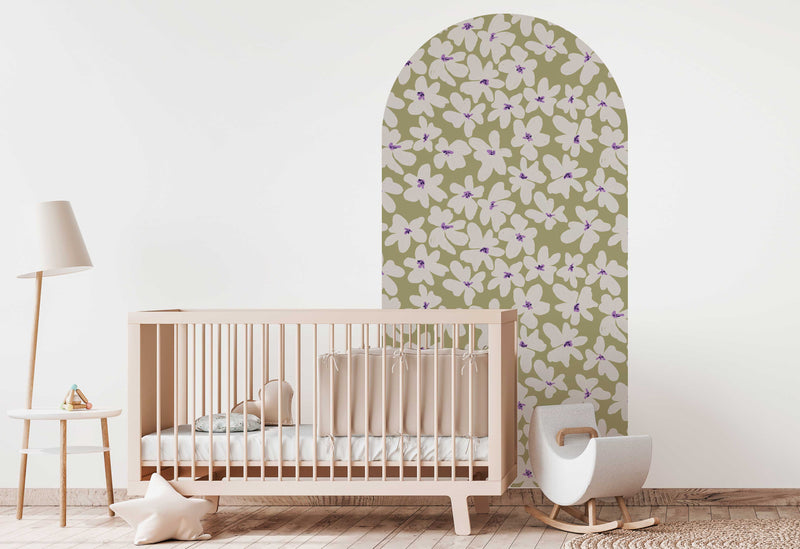 Peel and stick Arch Wallpaper Decal - Bold Flowers Green