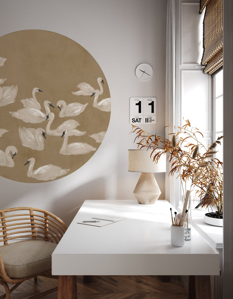 Sticker mural rond - Dancing Swan earth