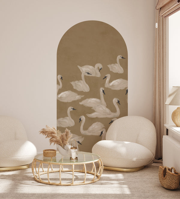 Peel and stick Arch Wallpaper Decal - Dancing Swan earth