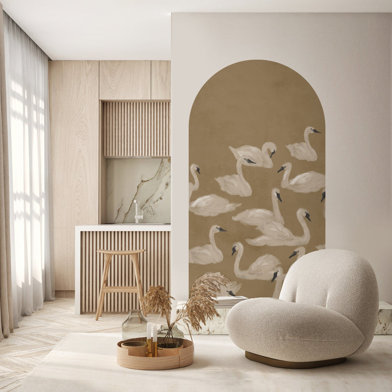 Peel and Stick Arch Behang Decal - Dancing Swan