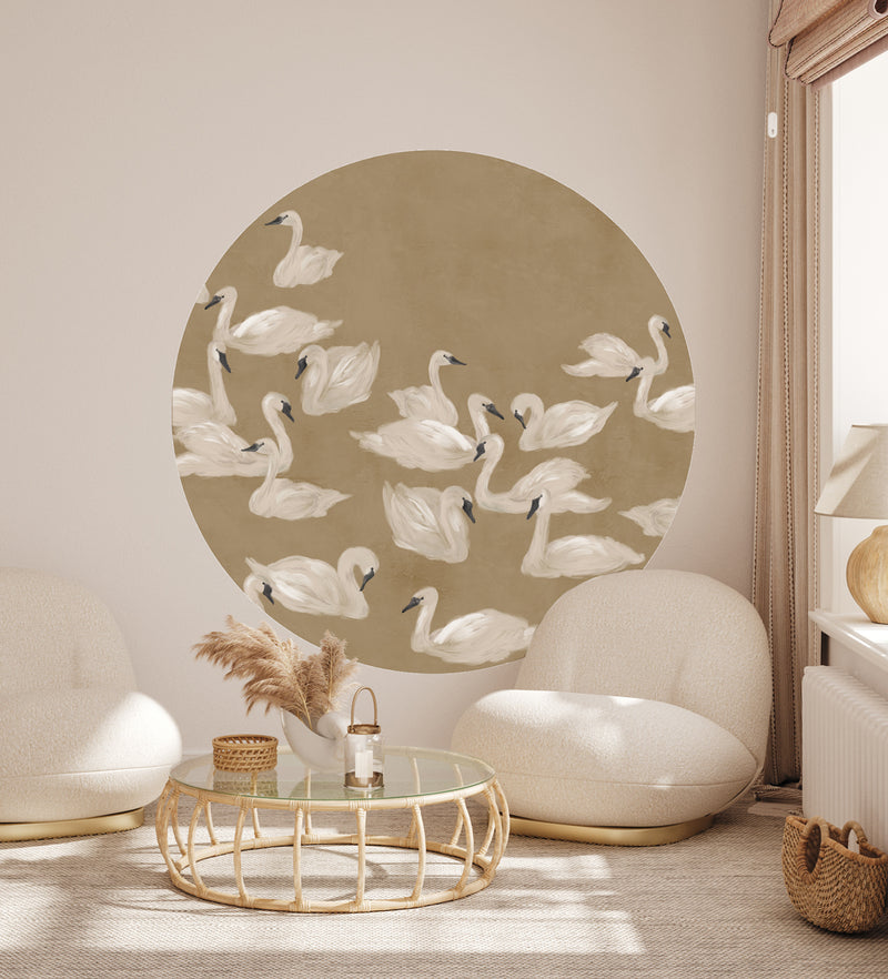 Round wall sticker - Dancing Swan earth