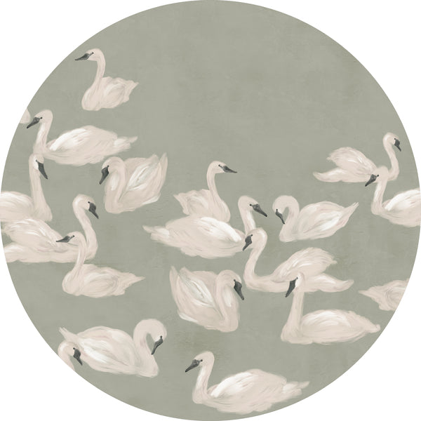 Sticker mural rond - Dancing Swan green