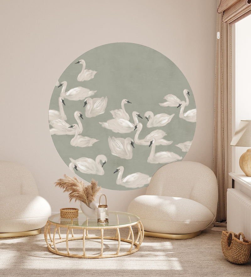 Round wall sticker - Dancing Swan