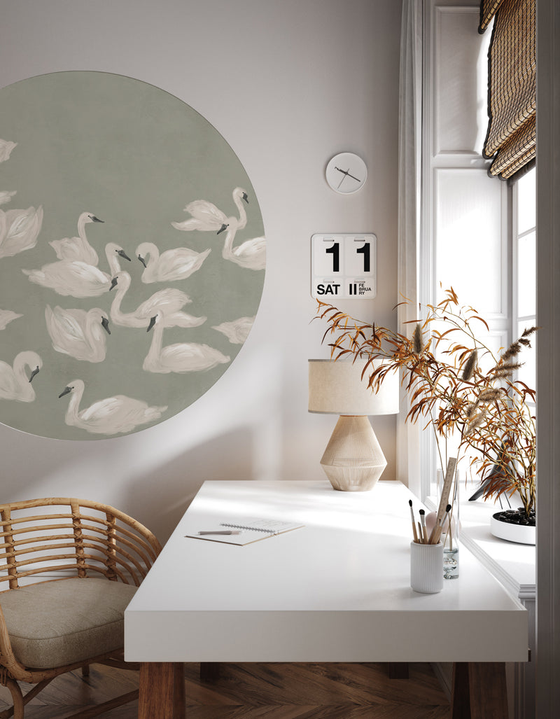 Sticker mural rond - Dancing Swan green