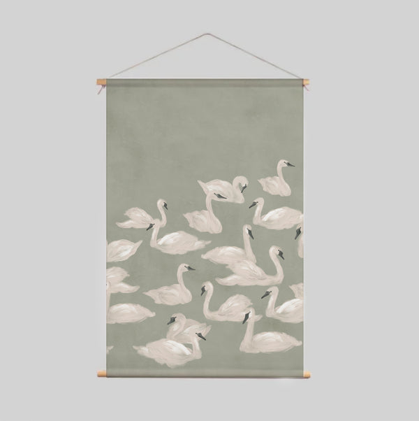 Textielposter - DANSENDE ZWAN groen