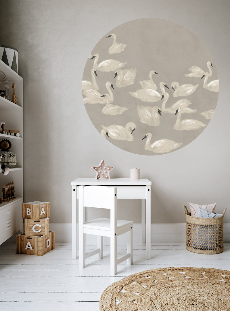 Sticker mural rond - Dancing Swan neutral