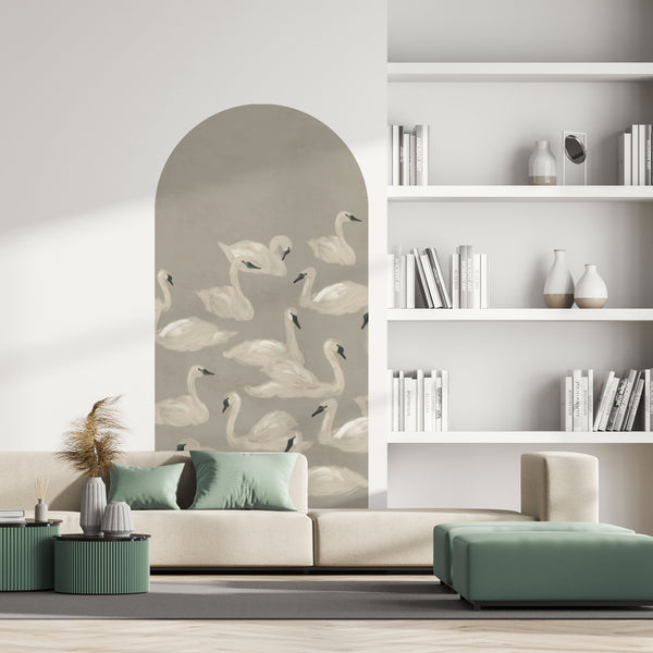 Peel and stick Arch Wallpaper Decal - Dancing Swan neutral