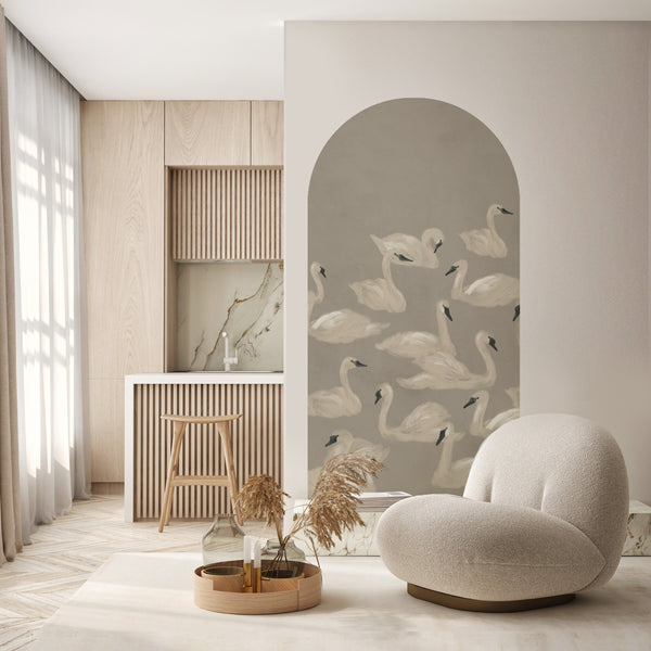 Peel and stick Arch Wallpaper Decal - Dancing Swan neutral