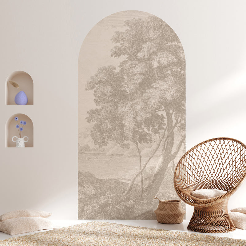 Peel and stick Arch Wallpaper Decal - Engraved beige