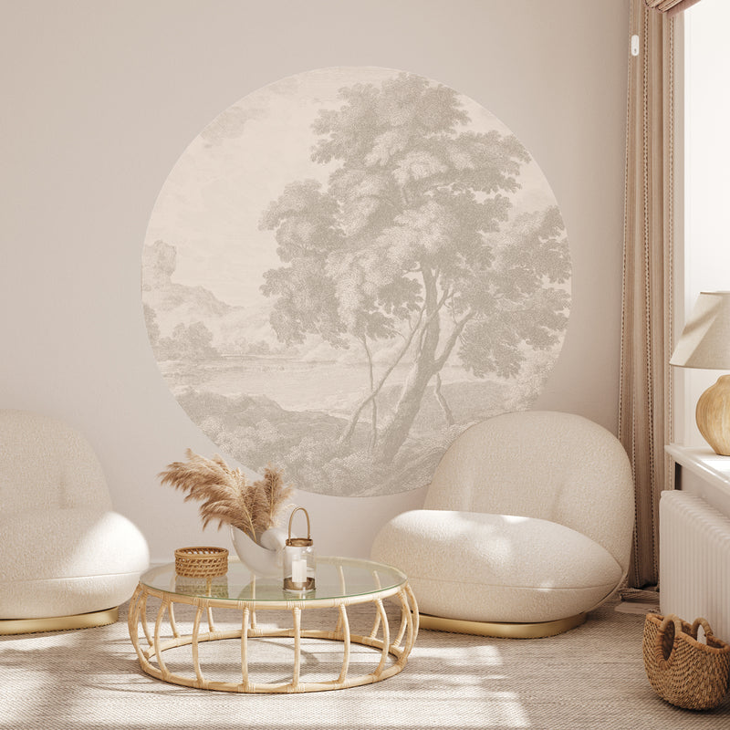 Round wall sticker - Engraved beige