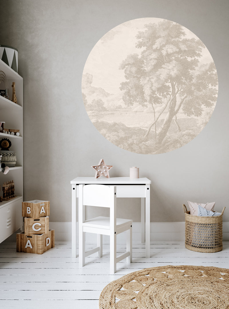 Sticker mural rond - Engraved beige