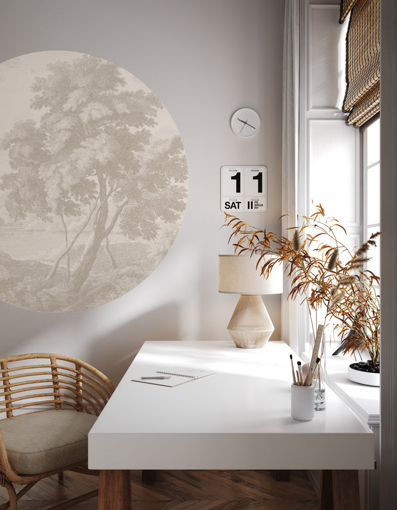 Round wall sticker - Engraved beige