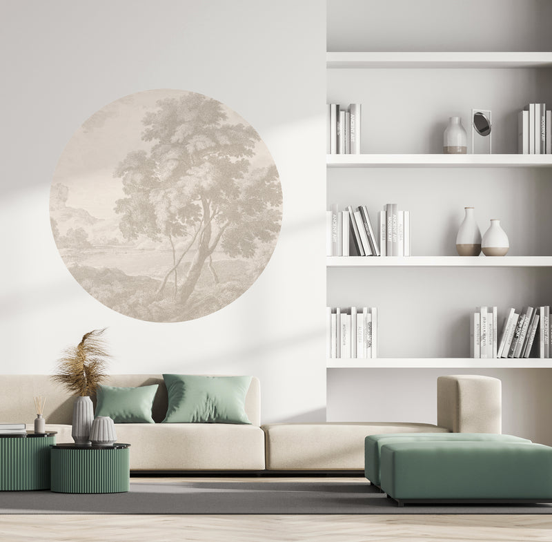 Sticker mural rond - Engraved beige