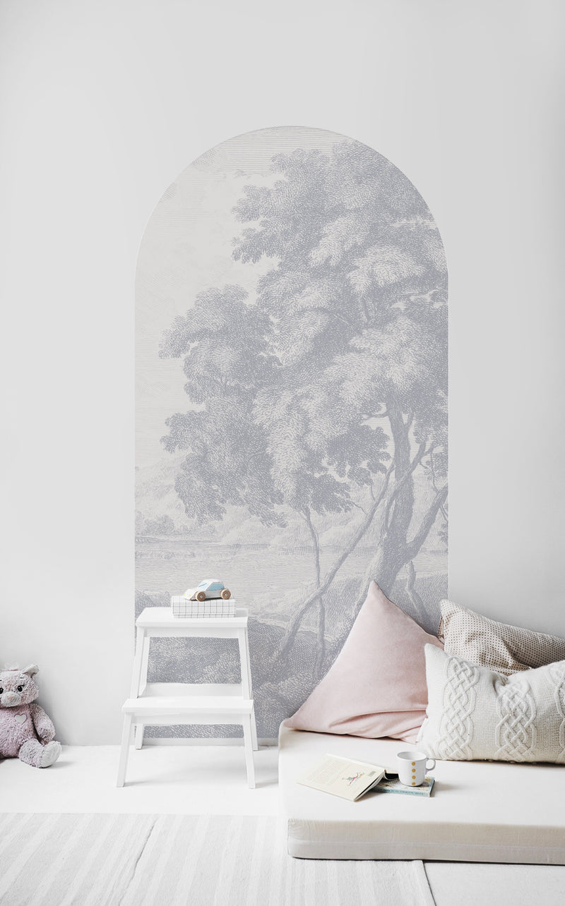 Peel and stick Arch Wallpaper Decal - Engraved blue