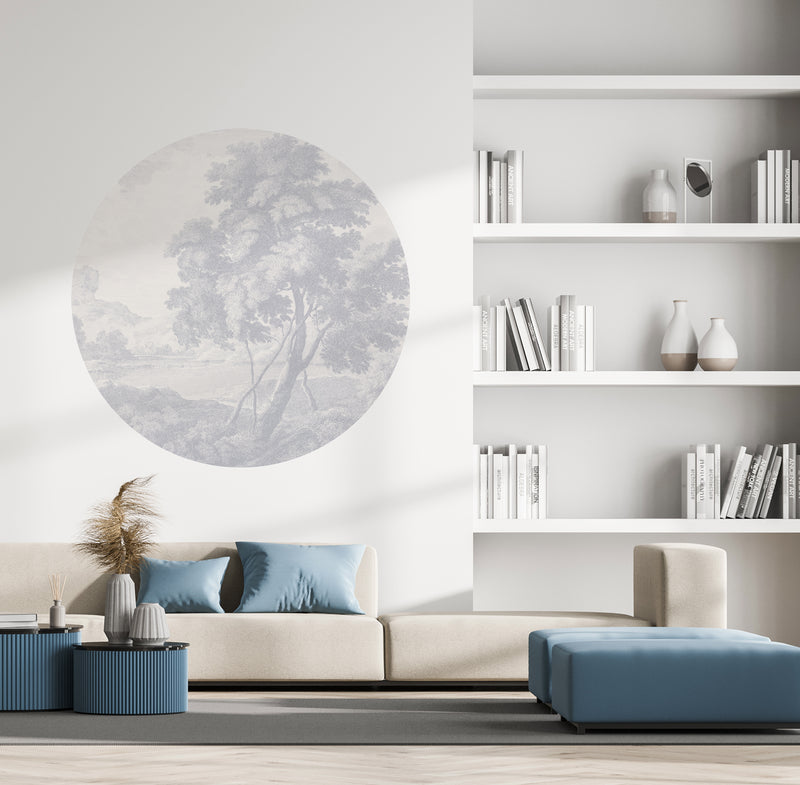 Sticker mural rond - Engraved blue