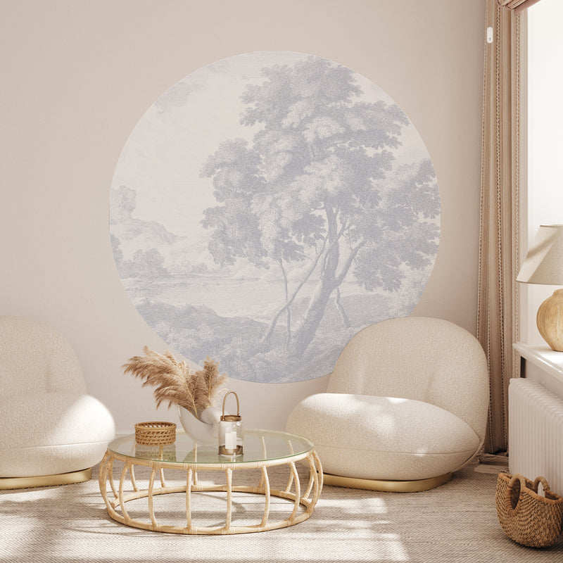 Round wall sticker - Engraved blue