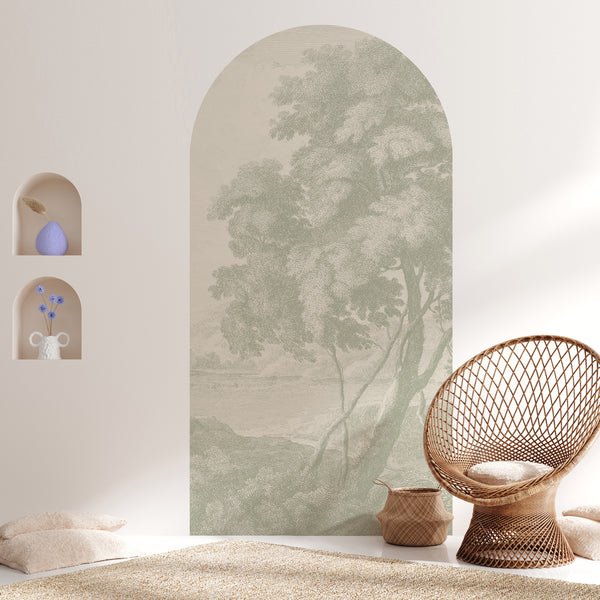 Peel and stick Arch Wallpaper Decal - Engraved green