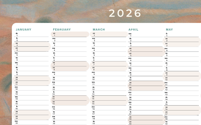 Planificateur Annuel 2026 - Desert Shade Terra