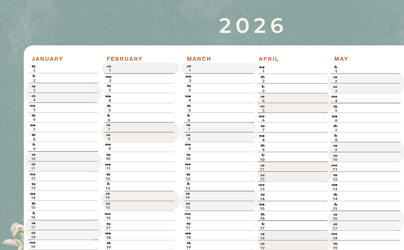 Yearly Planner 2026 - Lush Eden Teal