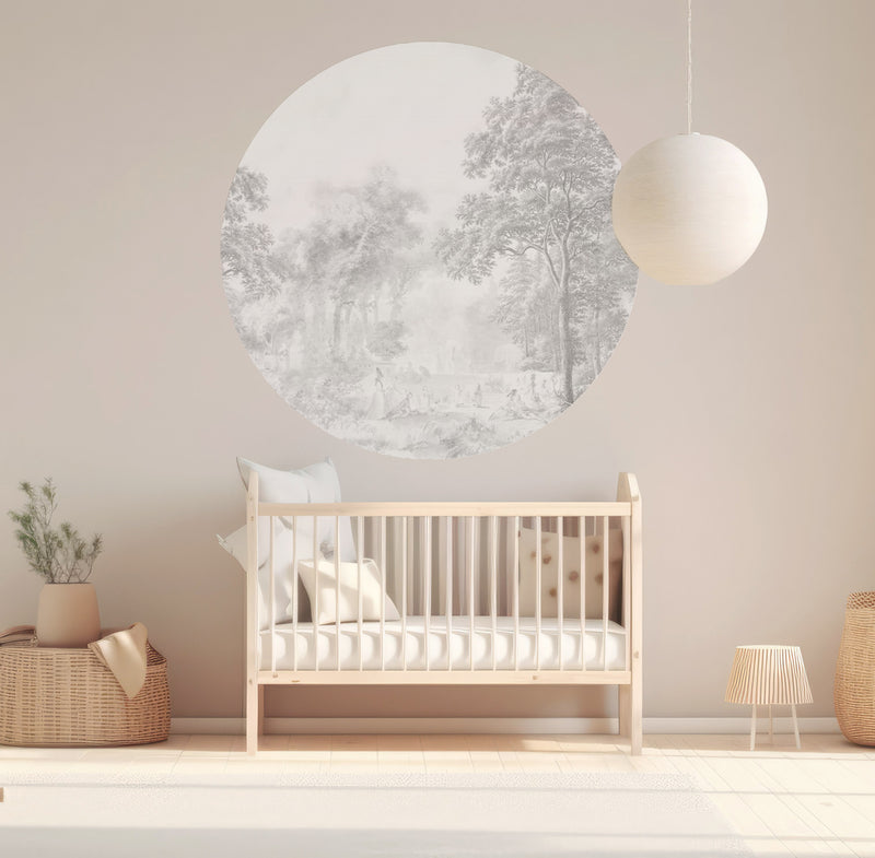 Round wall sticker - Romantic Garden grey