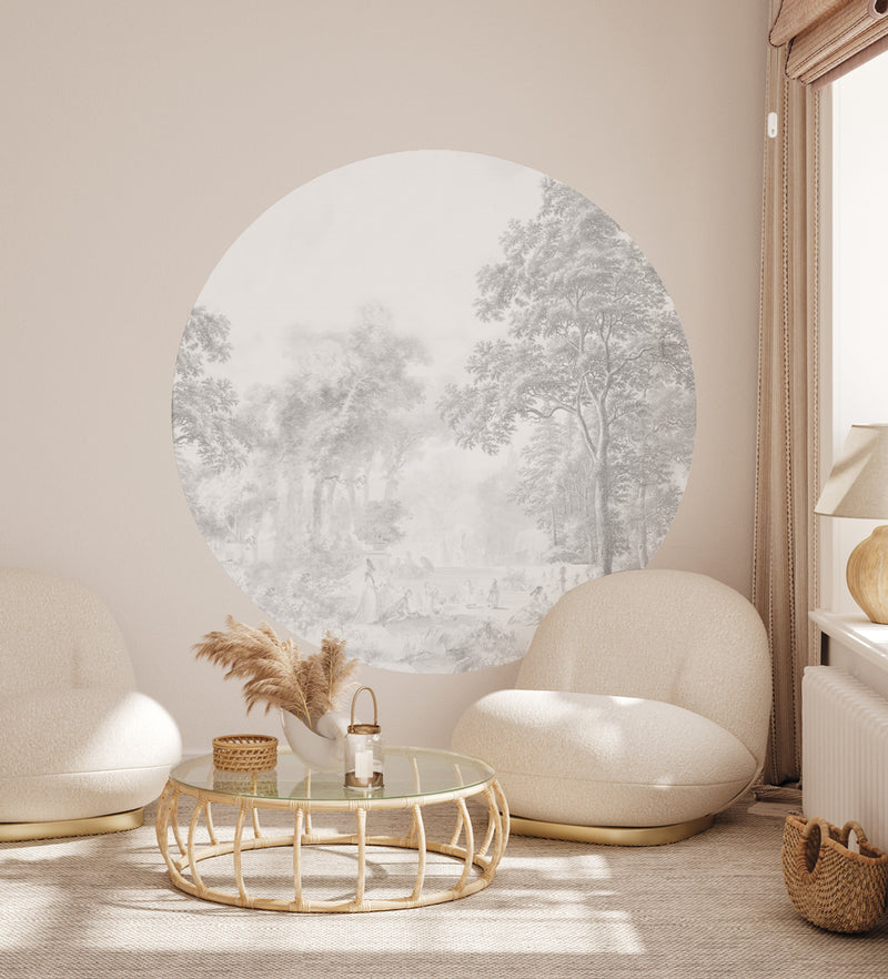 Sticker mural rond - Romantic Garden grey