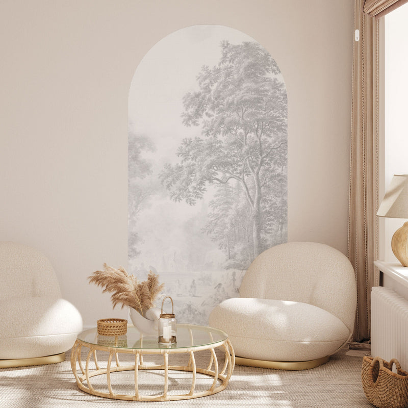 Peel and stick Arch Wallpaper Decal - Romantic Garden grey