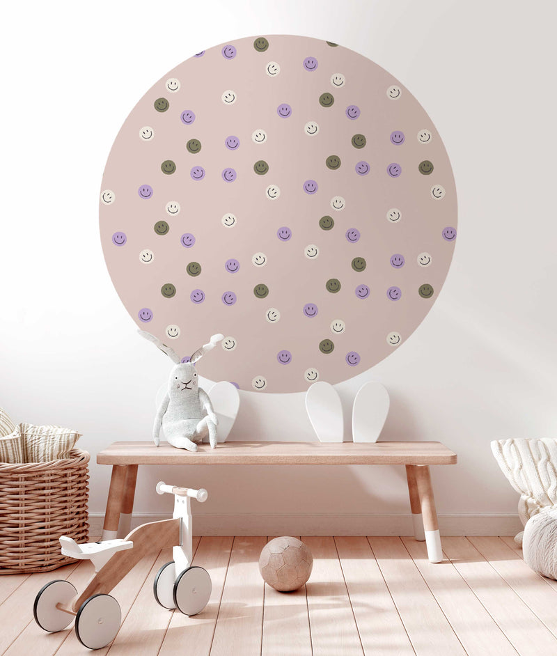 Sticker mural rond - Smiley Beige