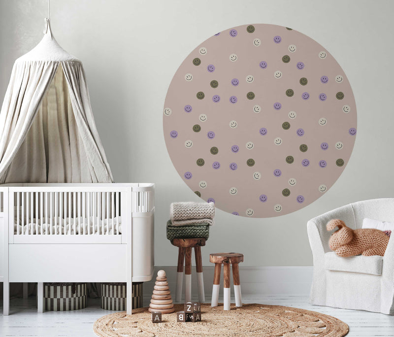 Sticker mural rond - Smiley Beige