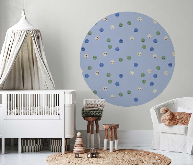 Round wall sticker - Smiley Blue