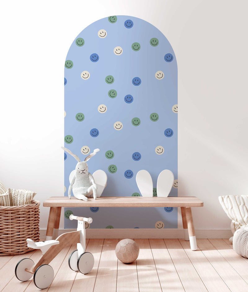 Peel and stick Arch Wallpaper Decal - Smiley Light Blue