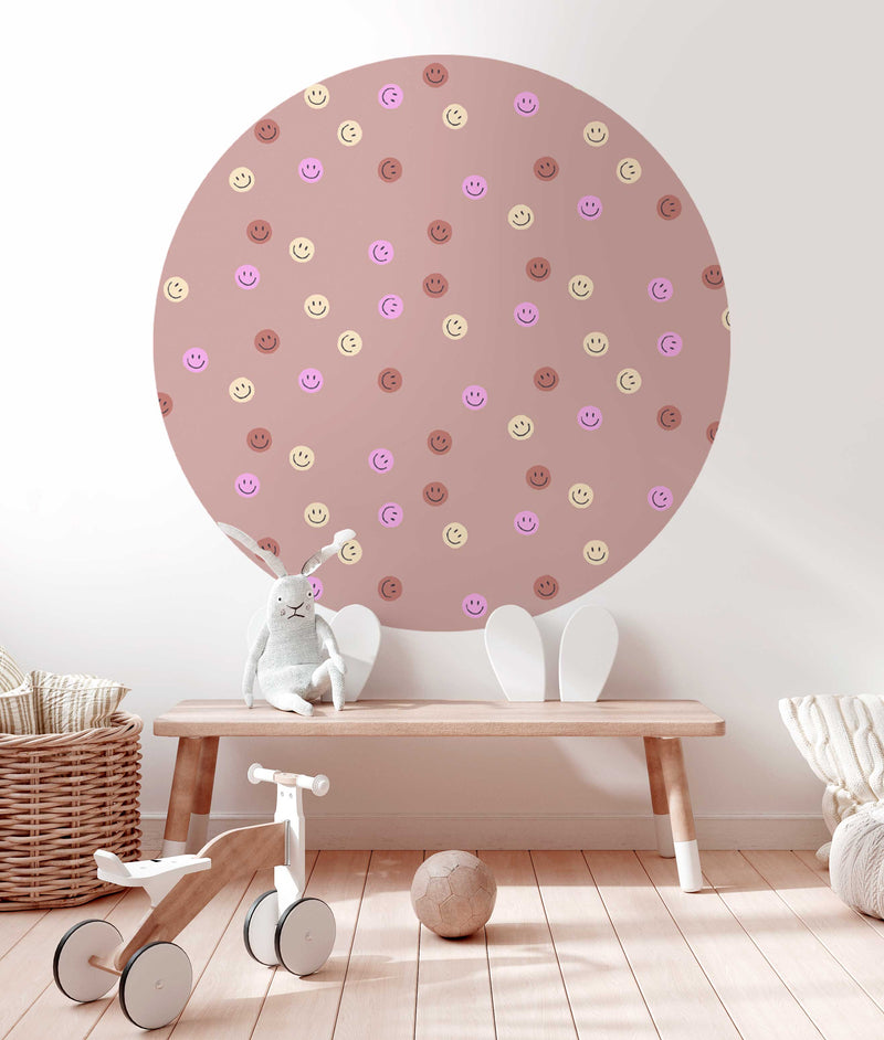 Sticker mural rond - Smiley Soft Terra