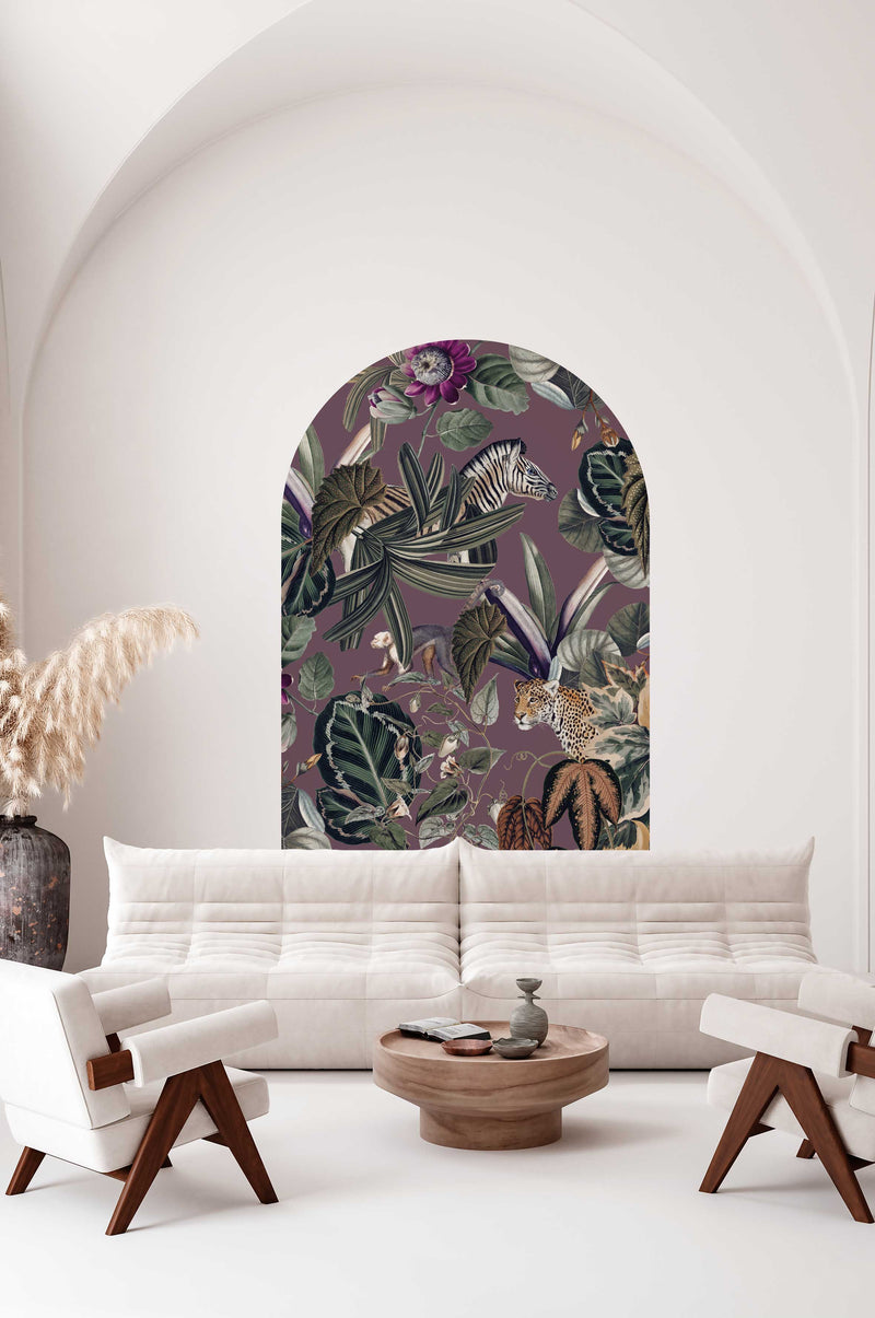 Peel and stick Arch Wallpaper Decal - Botanics audacieux Aubergine