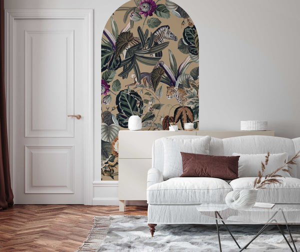 Peel and stick Arch Wallpaper Decal - Botanics audacieux Moutarde