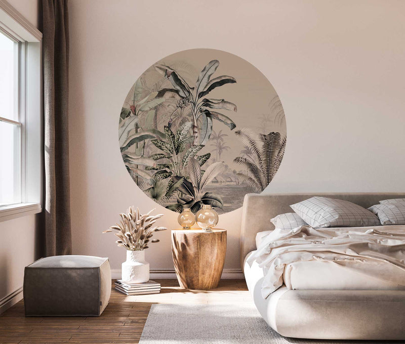 Sticker mural rond - Dreamy Jungle Beige 