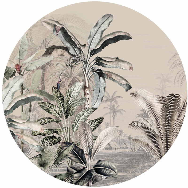 Sticker mural rond - Dreamy Jungle Beige 