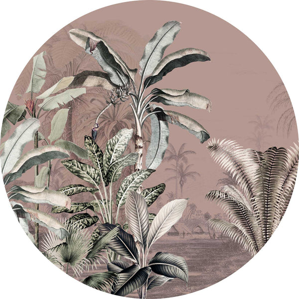 Sticker mural rond - Dreamy Jungle Dark Blush