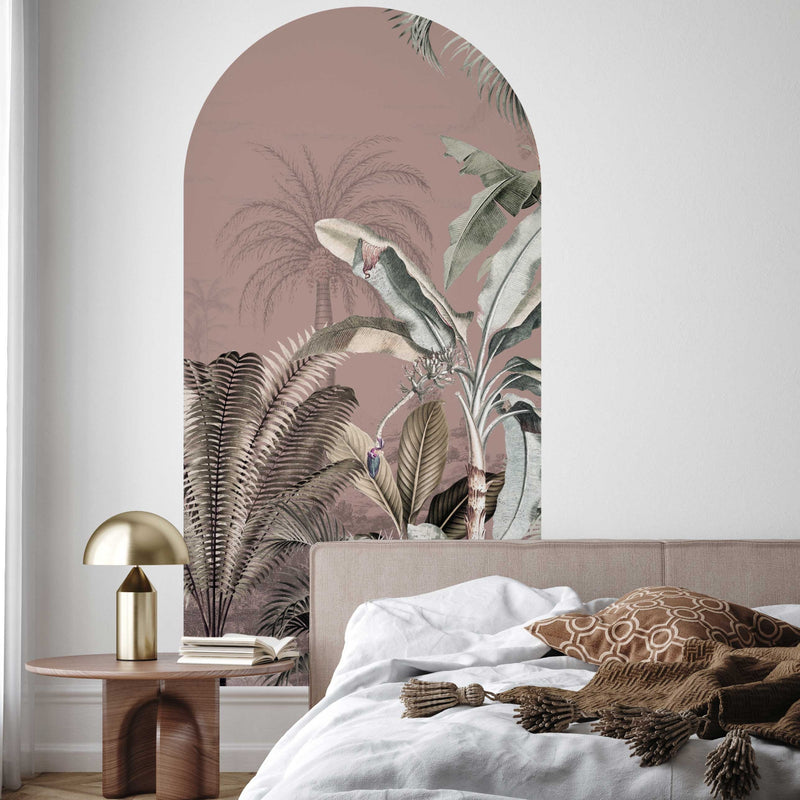 Peel and stick Arch Wallpaper Decal - Dreamy Jungle dark blush