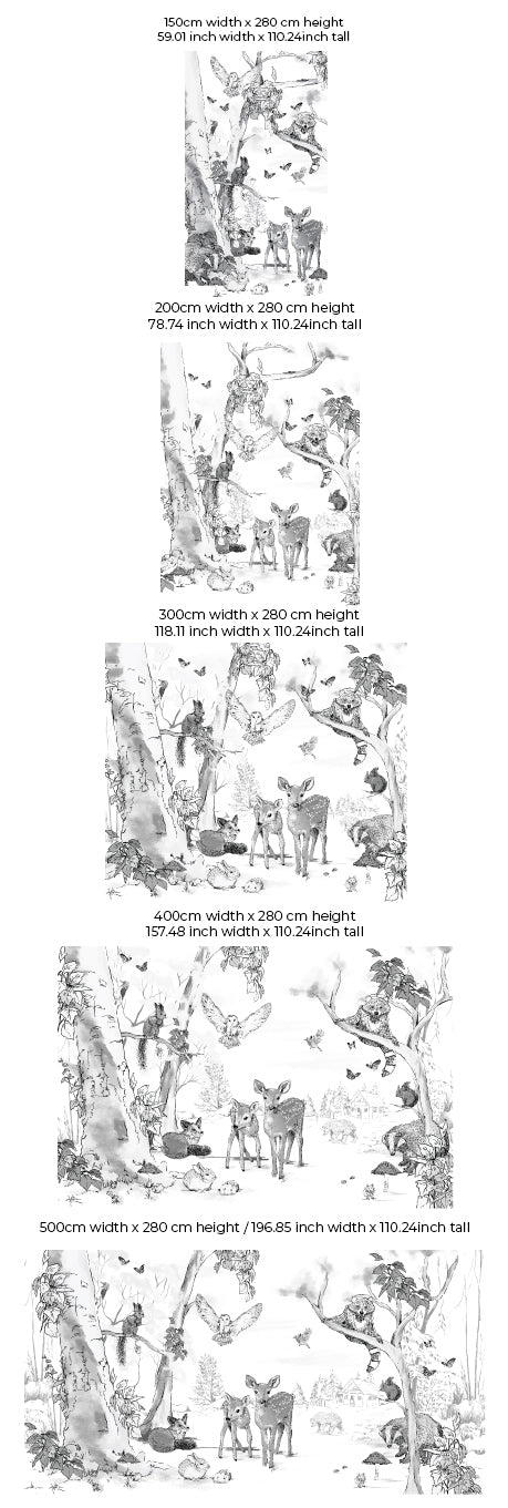 Dieren Behang - Wandgrote afbeelding - MAGICAL FOREST zwart/wit