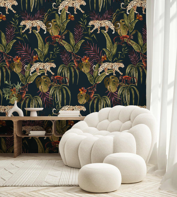 Sale Jungle Wallpaper - MONKEY BUSINESS - dark 450x280cm