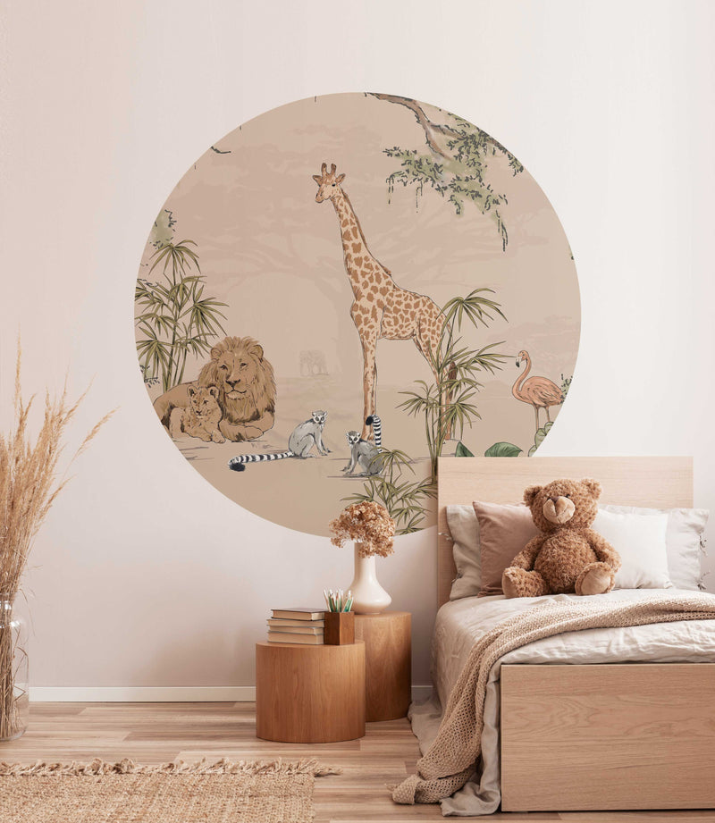 Autocollant mural rond - Safari Mooz