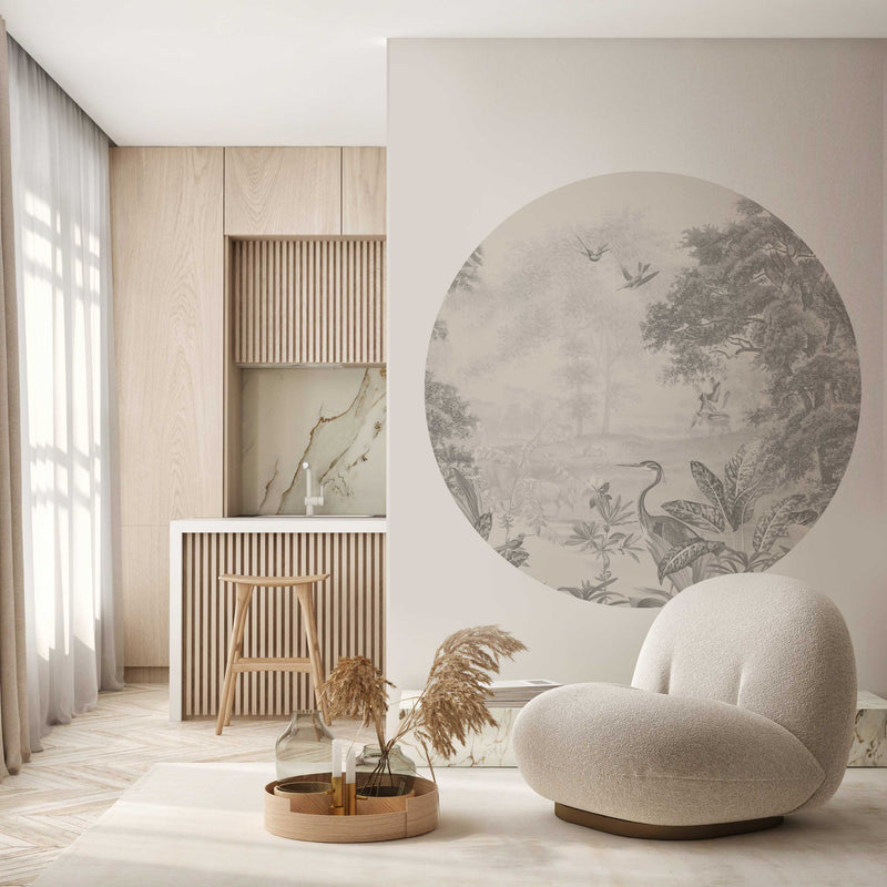 Round wall sticker - Scenic Landscape GREY