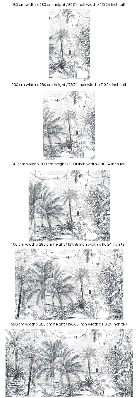Jungle Behang - Wandgrote afbeelding - RAINFOREST zwart/wit