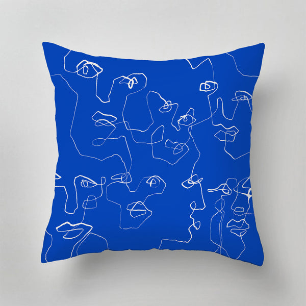 Indoor Pillow - ABSTRACT FACES - blue